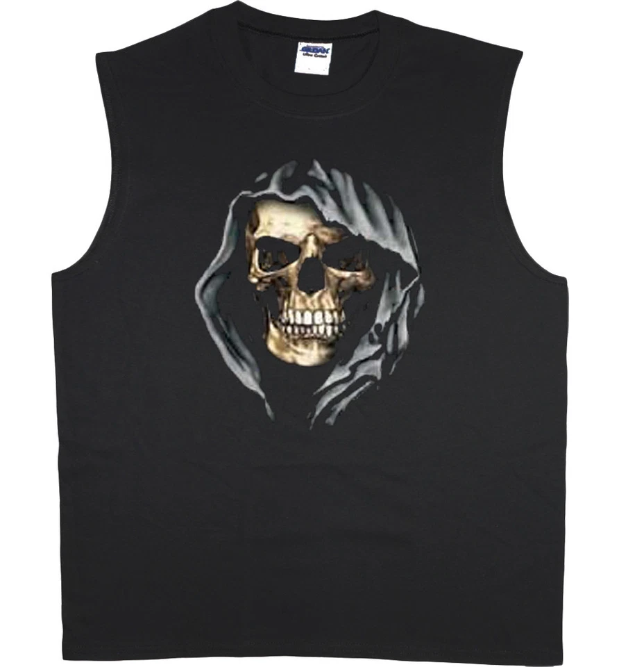 Camisa sin mangas para hombre con capucha calavera calcomanía gráfica camisetas musculosas camiseta sin mangas Foto 1 de 1