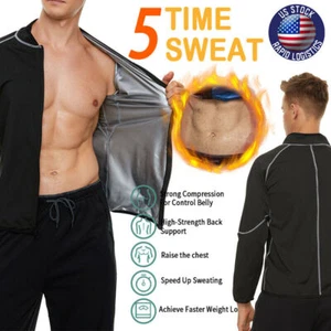 Men Sweat Jacket Weight Loss Sauna Suit Workout Shirt & Body Shaper GYM Fitness - Picture 1 of 18