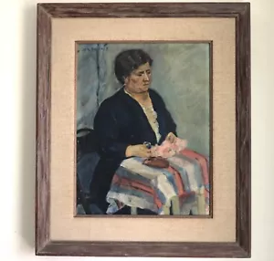 Vtg Impressionist Painting Woman Sewing Signed Mystery Artist Early California - Picture 1 of 24