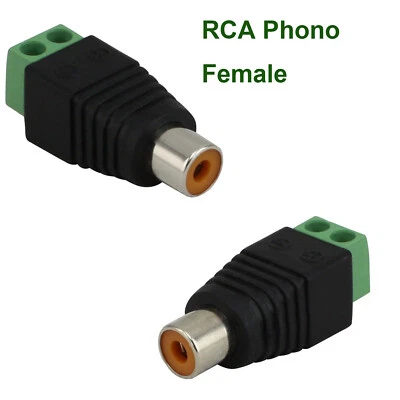 2x RCA Phono Female To AV Video Screw Speaker Solderless Terminal Balun Adapter - Image 1 of 4