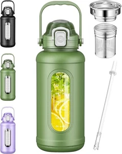 50 oz Glass Water Bottles Large Motivational Glass Water Bottle with Time Marker - Picture 1 of 12