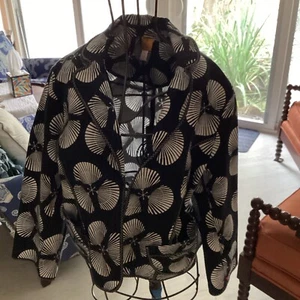 Ruby Rd Womens Black & White Jacket Print Shells Abstract Fans Crop Blazer Sz 12 - Picture 1 of 10