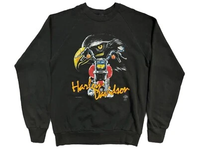 HARLEY DAVIDSON Sweatshirt Black w/ EAGLE & MOTORCYCLE USA Fun Wear MEDIUM Vtg - image 1 of 4
