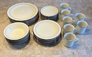 Set of Vintage Japan Carta Stoneware Brown Band Edge Cream Plates Mugs Bowls - Bild 1 von 15