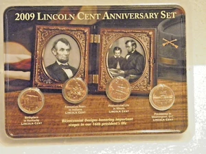 LITTLETON 2009 LINCOLN CENT ANNIVERSARY SET 4 PENNY COINS IN SHOWPAK ST3773 NICE - Picture 1 of 6