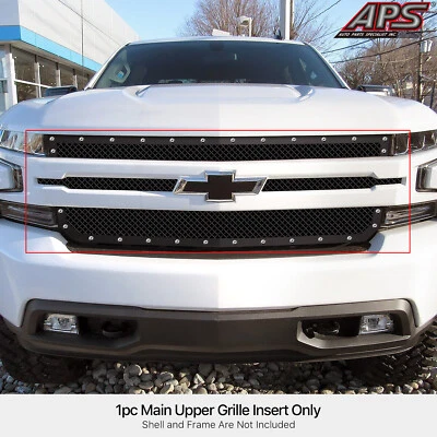 Para Chevy Silverado 1500 2019-2022 Rejilla remache malla negra superior principal de acero inoxidable Foto 1 de 4