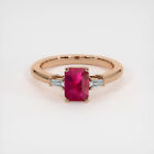 Burma (Myanmar) Emerald Cut Pinkish Red Ruby 18K Rose Gold Ring 1.08CT