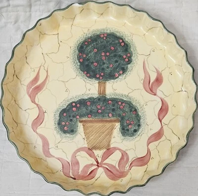 Laurie Gates 1999 Raro Navidad Topiario Grande Pastel Quiche Plato Pintado a Mano Foto 1 de 4