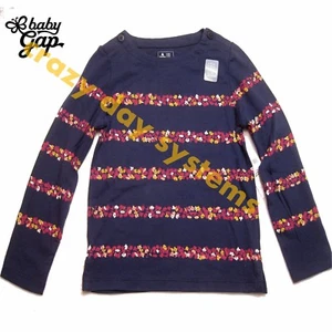 NEW baby Gap Kids Girl Top Shirt Tee Blouse School Garland Stripe Sz 5 Lg Sleeve - Picture 1 of 5