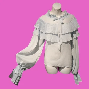 Blusa LUZABELLE azul pálido inspirada eduardiana con volantes de gasa transparente L XL 6H - Imagen 1 de 15