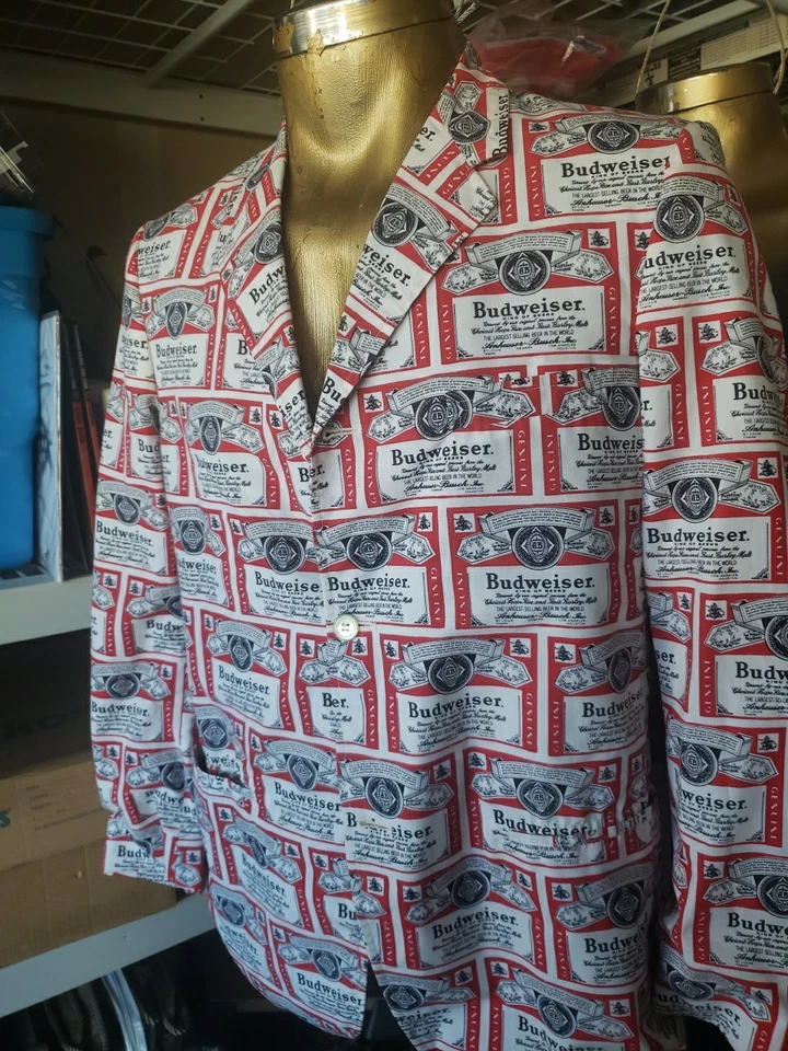 Blazer Budweiser Pop Art de algodón de los años 70, talla grande de Eldorado Tradicionals  Foto 1 de 4