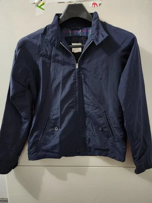 Lands End Jacket Boys M Blu Full Zip Collar Harrington Accent Plaid Solid Preppy - Image 1 of 4