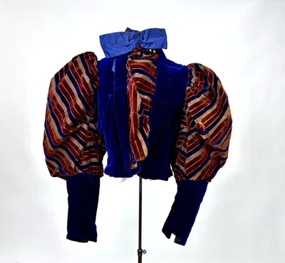 Antique Victorian Royal Blue Velvet Brown Stripes Jacket Leg of Mutton Sleeve - Image 1 of 4