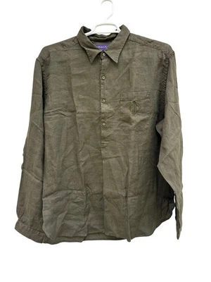 NEW Polo Ralph Lauren Purple Label Men’s 2XL 100% Linen Button Shirt Olive - Image 1 of 4