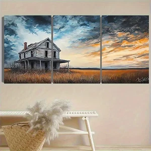 3pcs  Rustic Old House at Dusk  Wall Art Canvas Unframed/Framed - Imagen 1 de 8