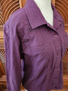 Chaqueta de Jean Talla M CHRISTOPHER & BANKS Ciruela Púrpura Con Cuentas Hasta la Cintura Abotonada - Imagen 1 de 11