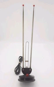 Vintage Spico TV FM antenna orecchie di coniglio punta a sfera rossa bakalite MCM Space Atomic - Foto 1 di 17