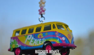 Volkswagen Bus Camper Kombi Peace VW T1 T2 Mirror Hanger Ornament Flower Power - Picture 1 of 9