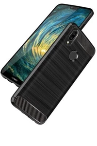 COVER CARBON LOOK per HUAWEI P20 LITE - CUSTODIA SILICONE NERO - Foto 1 di 4