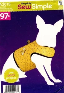 Simplicity Dog's Coat Pattern A2013 Size XXS-M UNCUT - Bild 1 von 2