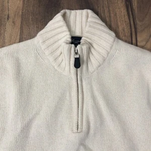 Blumarine Sweater Mens XL Beige Ivory 100% Wool Knit 1/4 Zip High Neck Pullover - Picture 1 of 15