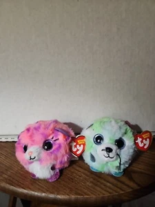 Ty Puffies Beanie Ball Plush Lot Of 2 - Topaz & Evie. - Picture 1 of 5