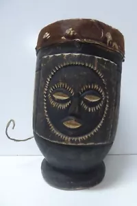 VINTAGE AFRICAN DJEMBE CARVED TIMBER DRUM LEATHER HIDE SKIN - Picture 1 of 11