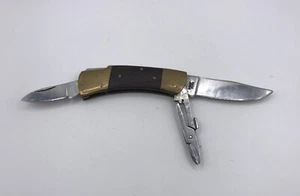 VINTAGE PRECISE DEER SLAYER 3 BLADE LOCKBACK POCKET KNIFE W/WOOD HANDLES - Picture 1 of 7