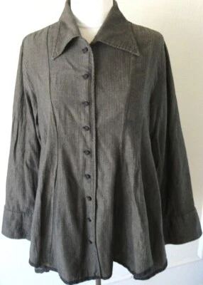 Jaqueta Cynthia Ashby marrom-cinza algodão alargado Lagenlook - Imagem 1 de 3