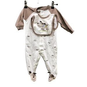 NWOT Carter's Baby 6M Footed Cotton Pajamas 2 Piece Set With Bib Dog Print - Picture 1 of 6