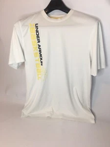 Under Armour Heat Gear White Yellow Basketball Mens T Shirt Large Short Sleeve - Picture 1 of 6