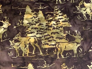 By 1/2 Yd Bali Batiks Cotton Quilt Store Fabric Deers Trees Fawns Hunting Brown - Picture 1 of 5