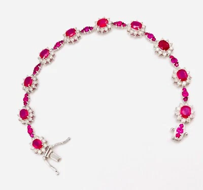 18k White Gold Genuine 10.42 Gr Ruby & Diamond Bracelet 6.25" - Image 1 of 4
