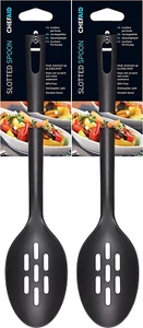 2x Chef Aid Nylon Slotted Spoon Non-Stick Cooking Baking Kitchen Utensil - Black - Picture 1 of 1