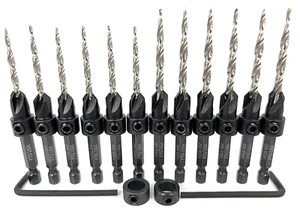 Countersink Drill Bit Set 6 Pc Wood Pro Pack Tapered Stop Collar Hex Wrench - Picture 1 of 10