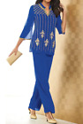 Ashro Cobalt Blue Formal Dress Chellise Beaded Pant Set S M L XL 1X 2X 3X