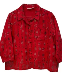 Women’s Chicos Design Asian Writing Style Red Long Sleeve Button Up Red Top1X - Picture 1 of 12