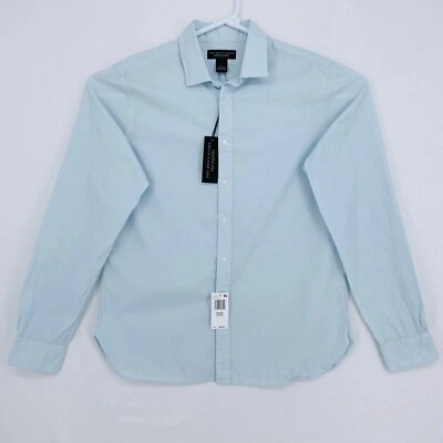 The Men's Store Size Large Button Front Shirt Micro Gingham Check Blue Long Slv - Image 1 of 4
