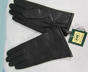 GII Leather Gloves LG Black  All Acrylic Beige Lining Small Gathers at Wrist New