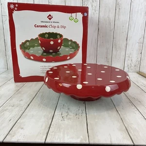 Keramik Chip & Dip Tablett oder Kuchenständer Mitgliedsmarke Weihnachten rot grün - Bild 1 von 7