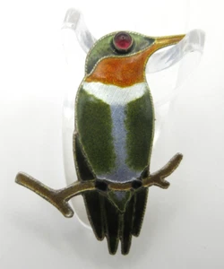 Broche prendedor colibrí esmalte plata esterlina 925 artesanal vintage de 1,5" ¡INCREÍBLE! - Imagen 1 de 13