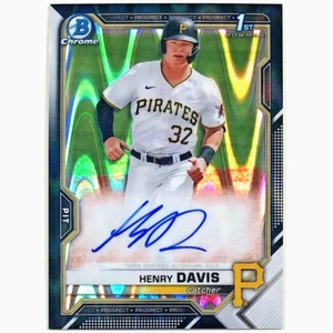 2021 Bowman Draft Chrome HENRY DAVIS 1st Black & White Ray Wave Auto SSP Pirates - Picture 1 of 7