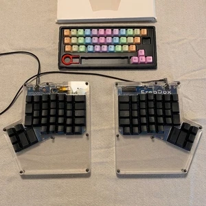 Ergodox DIY Keyboard w/ Cherry Blue Switches, Black Keycaps, Clear Acrylic Case - Picture 1 of 9