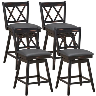 Costway Set of 4 Barstools Swivel Counter Height Chairs w/Rubber Wood Legs Black - Image 1 of 4