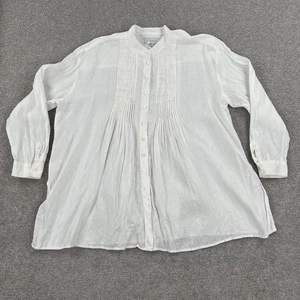Chemise Jill femme XL blanche 100% lin manches longues boutonnée devant chemisier haut - Photo 1/12