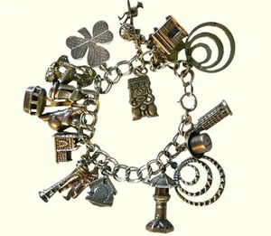 Vintage Bettelarmband Sterling 7" Weltreisen Grandmacore Souvenir Jingle - Bild 1 von 23