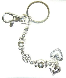 KEY CHAIN Keychain Long Chain & Clip TWIN HEARTS - Picture 1 of 1