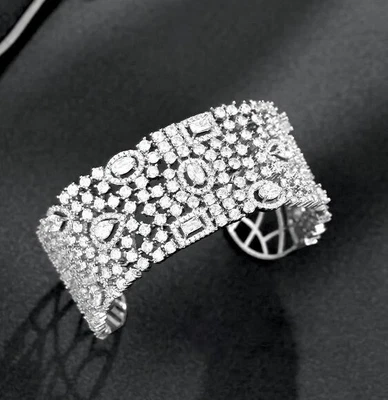 935 Silver Elegant Royal Wedding & Party 62.33CT White Sapphire Cuff Bracelet - Image 1 of 4