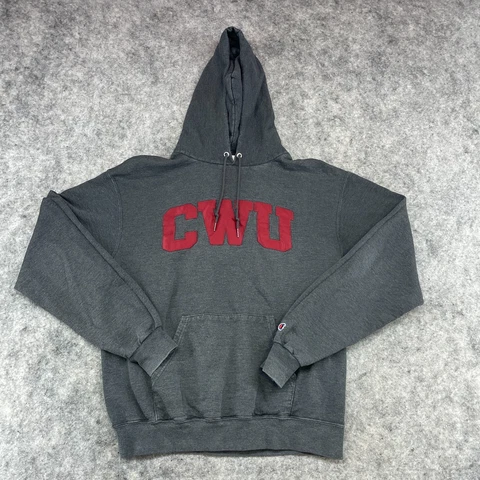 VINTAGE Central Washington Wildcats Hoodie Mens Medium Grey Red Eco Champion Cover