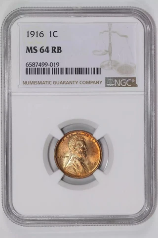 1916 LINCOLN WHEAT CENT NGC MS64 RB - LOOKS MOSTLY RED! Cover